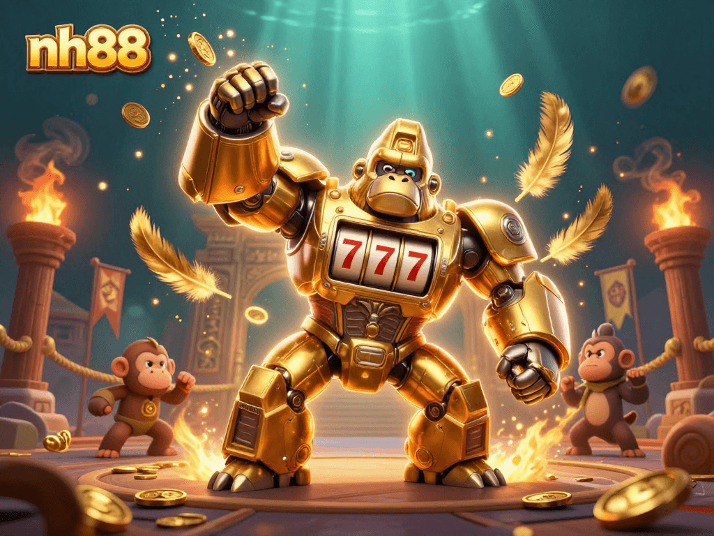 Join the excitement at nh88 as the golden mech gorilla captures the thrills of online gambling with spinning reels!