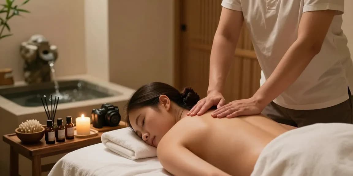 마사지 치료실에서 아로마 오일로 편안한 마사지 받고 있는 모습