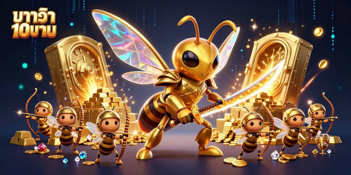 Engage with thrilling บาคาร่า 10 บาท action in a vibrant 3D casino scene filled with jewels and gold.