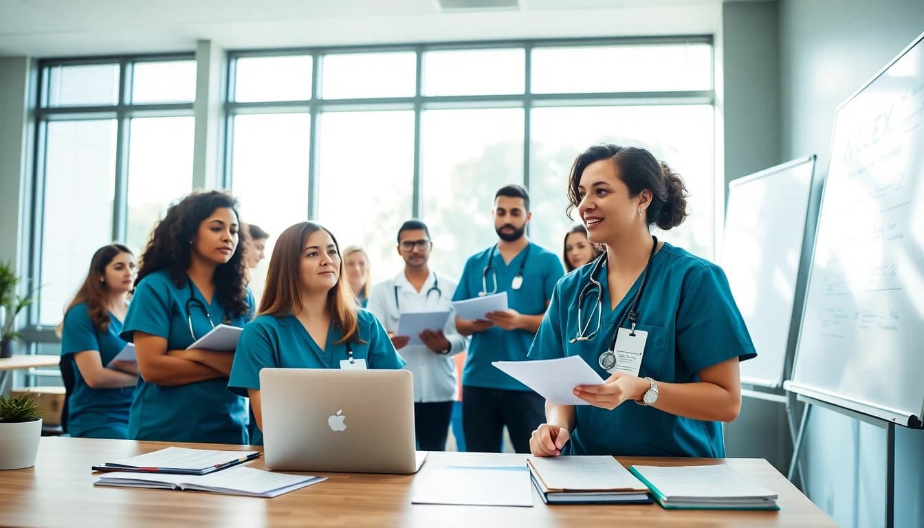 Engaged students in an in person Nclex review in Houston listening to their instructor.
