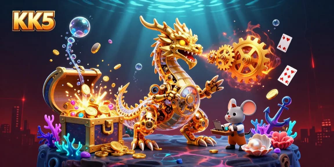 Join the adventure at KK5 with a golden dragon and underwater treasures in this vibrant casino scene