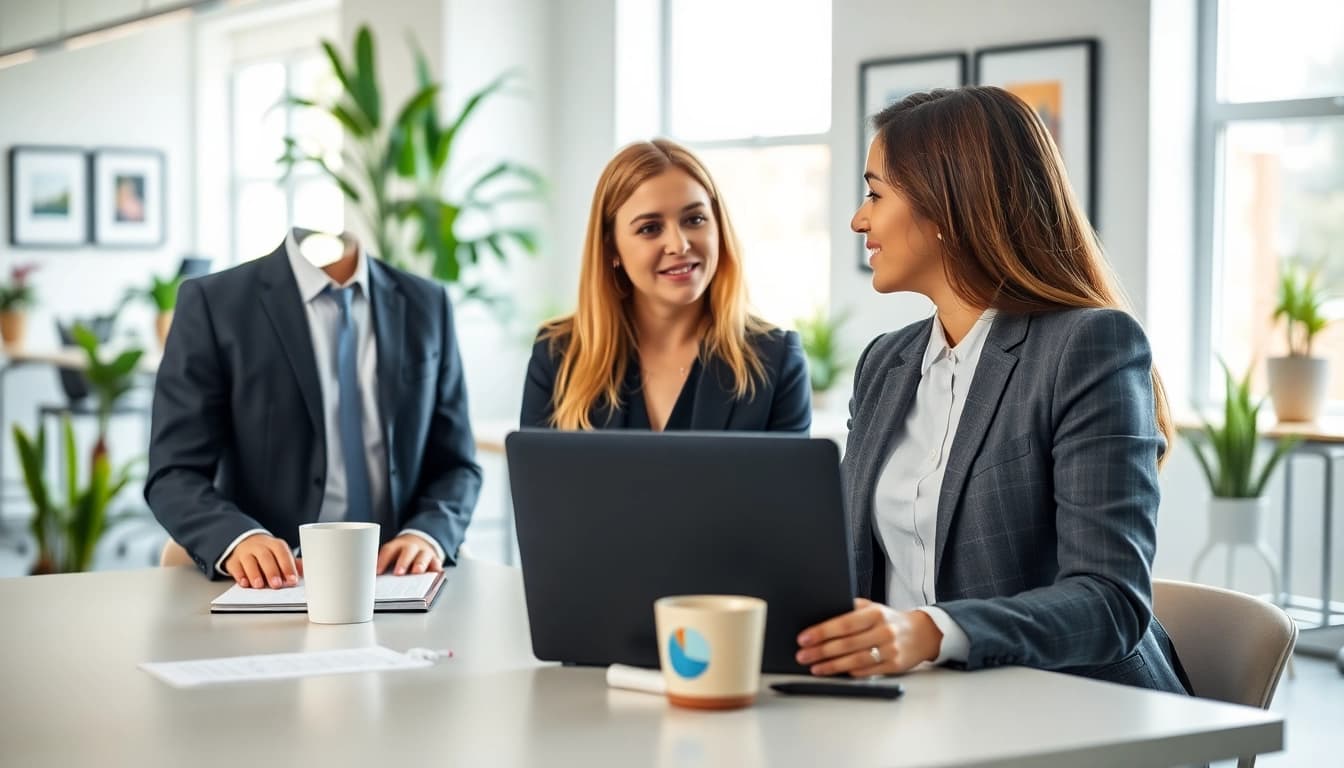 Engaging in B2B mystery shopping interaction in a professional office setting highlighting valuable market insights.
