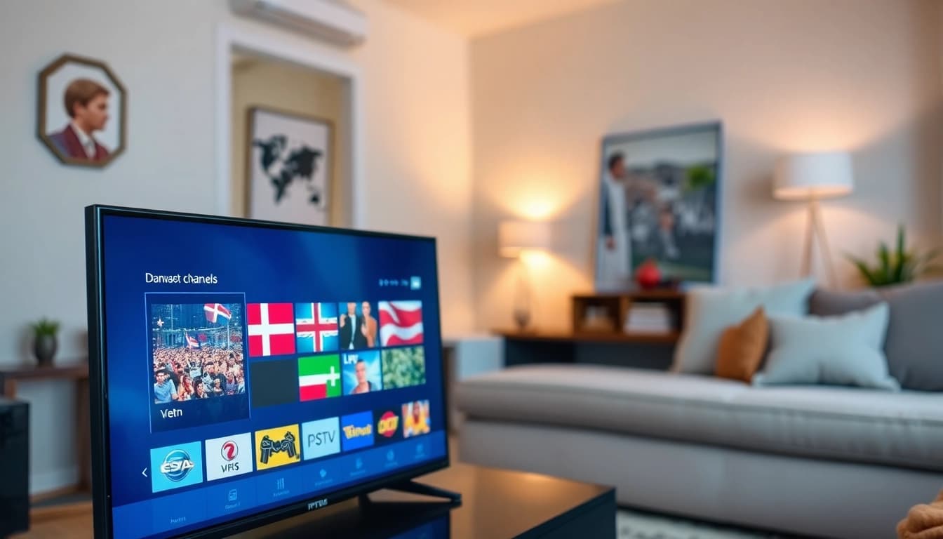 Enjoying IPTV Denmark streams in a cozy living room with vibrant channels on a high-resolution screen.