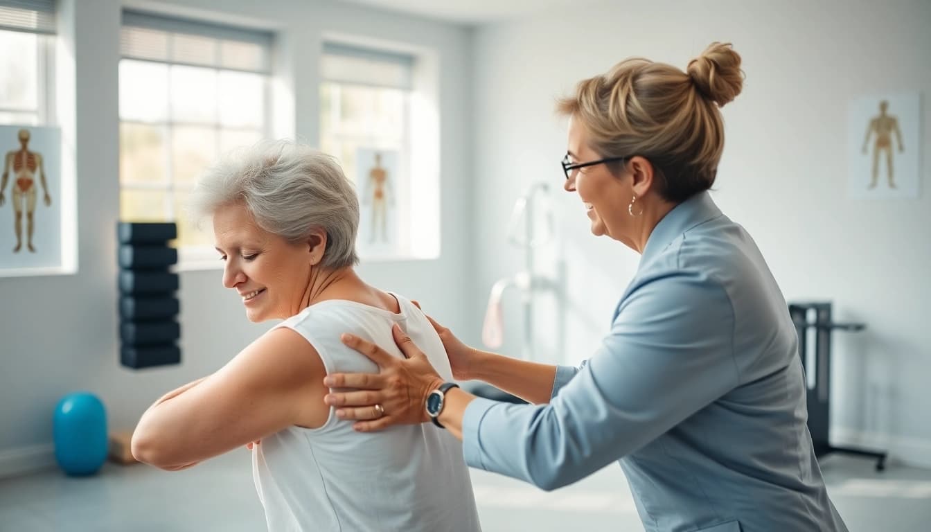 Physiotherapist assists with lower back pain relief through stretching techniques.