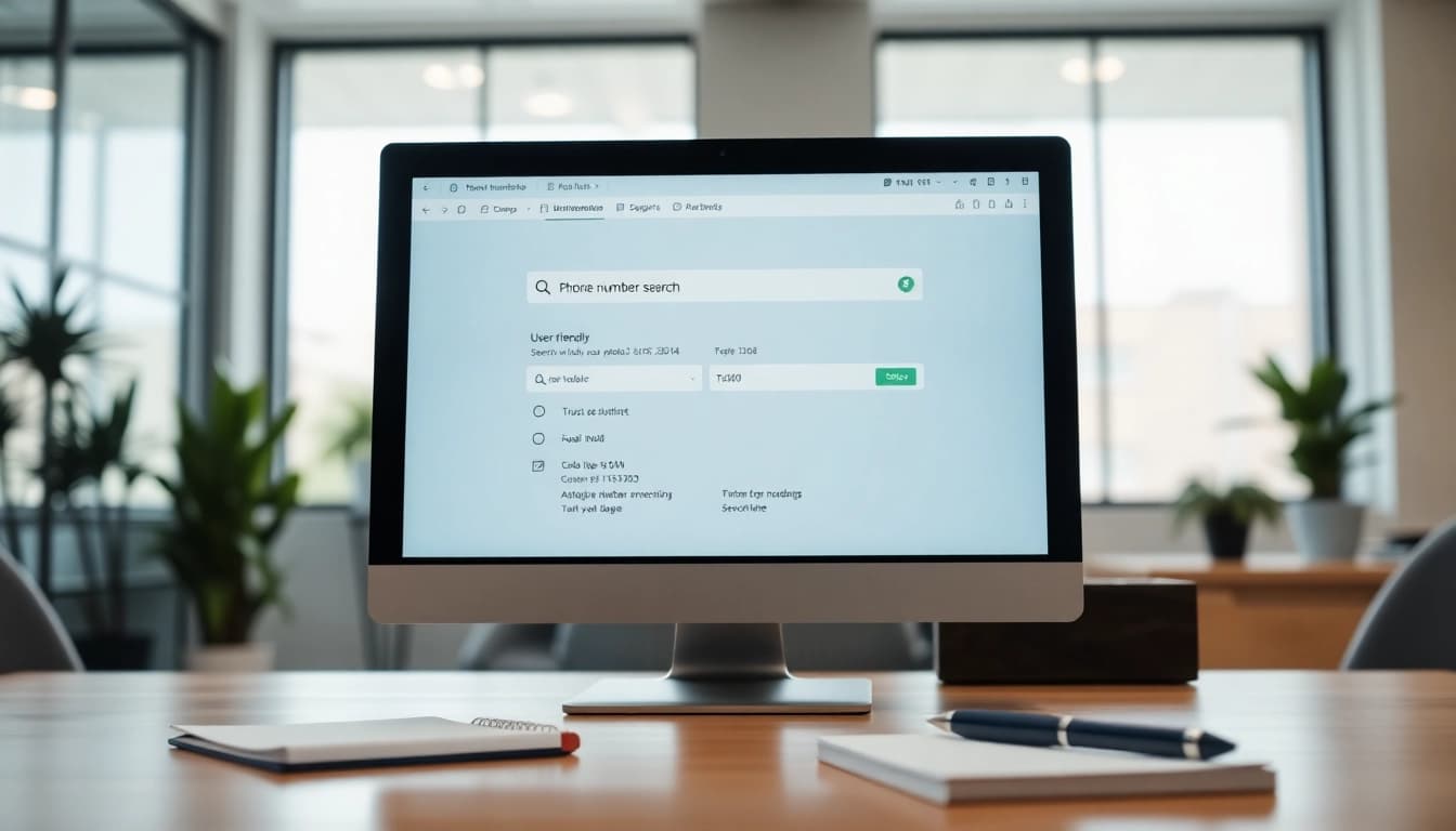 Engage in a phone number search UK using a detailed digital interface showcasing results.