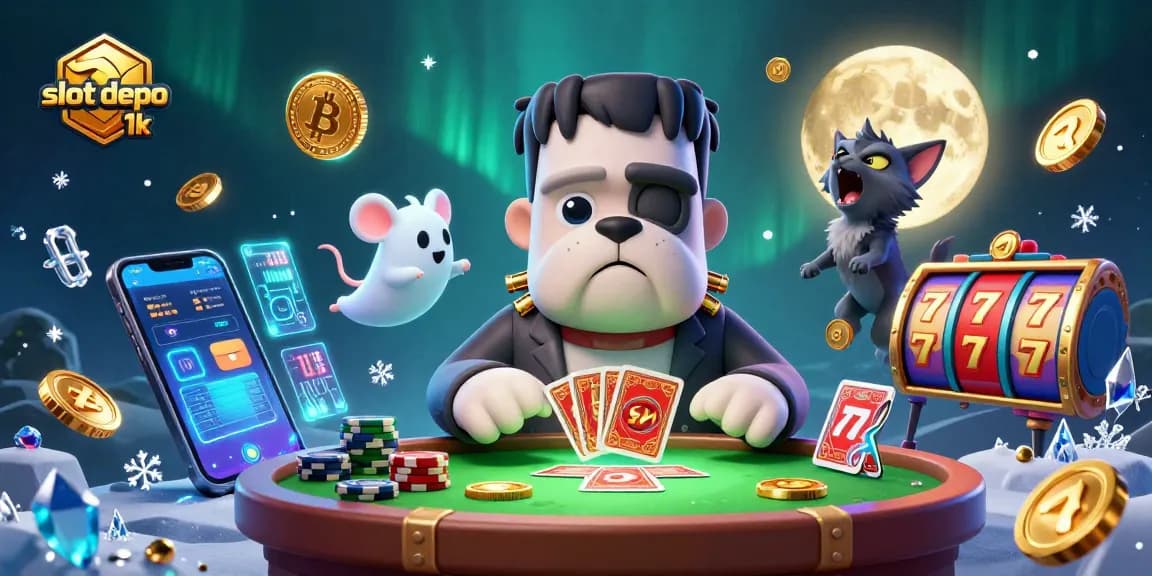 Experience winning thrills at slot depo 1k with vibrant characters and casino elements showcasing exciting gameplay.
