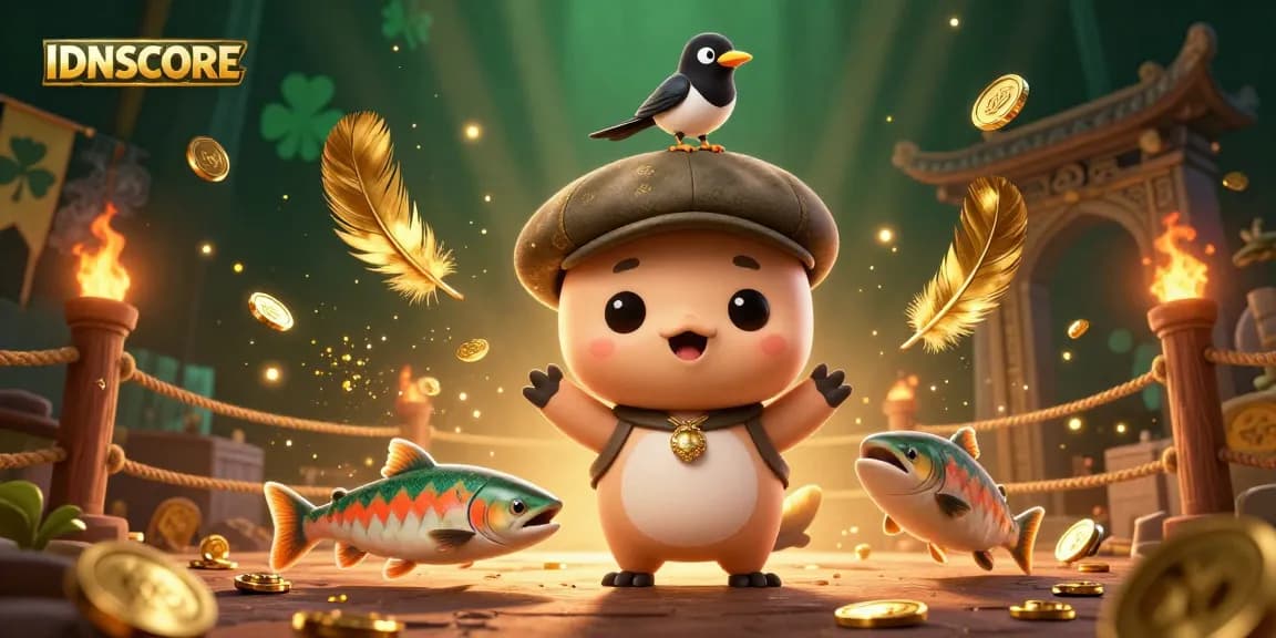 Experience the thrilling IDNSCORE gambling scene with vibrant characters and dynamic game elements.
