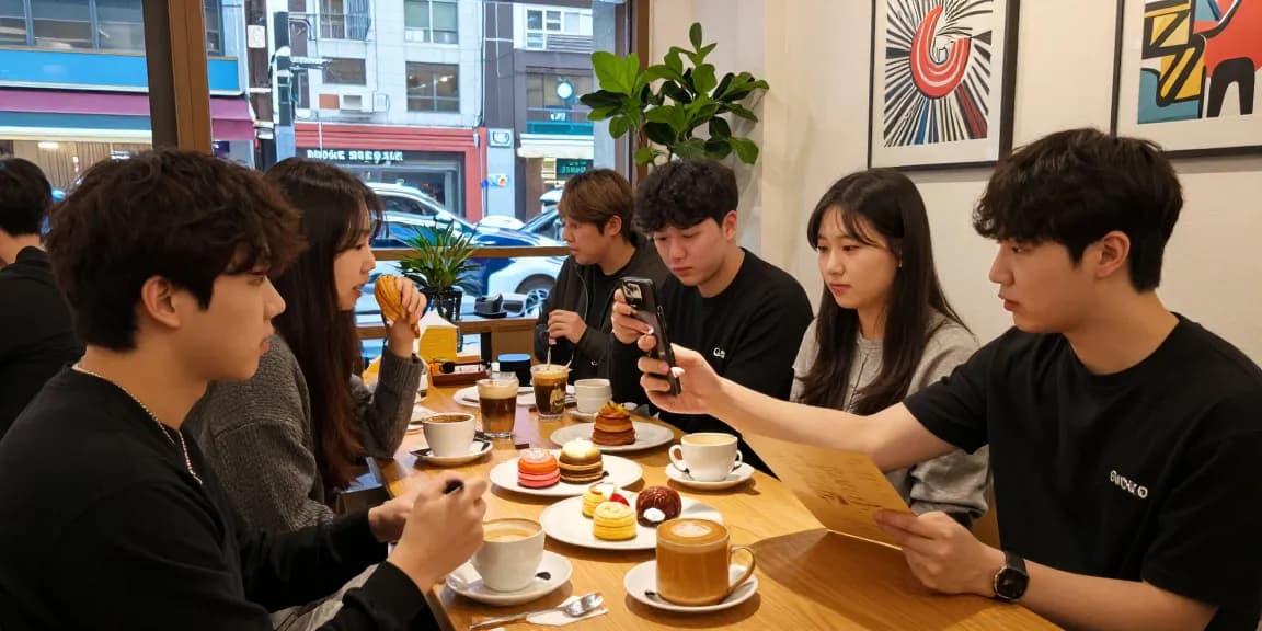 강남 세이렌 카페에서 친구들과 함께 즐기는 커피와 디저트 장면