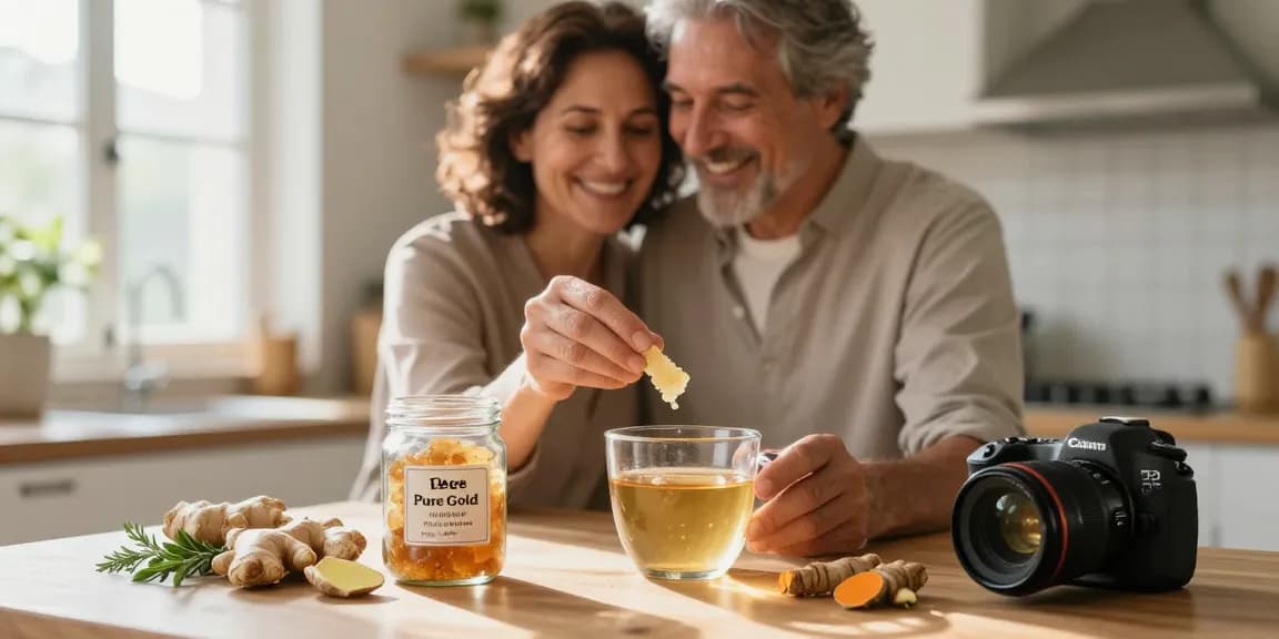 Best shilajit in Australia used by a couple for natural wellness in sunny kitchen.