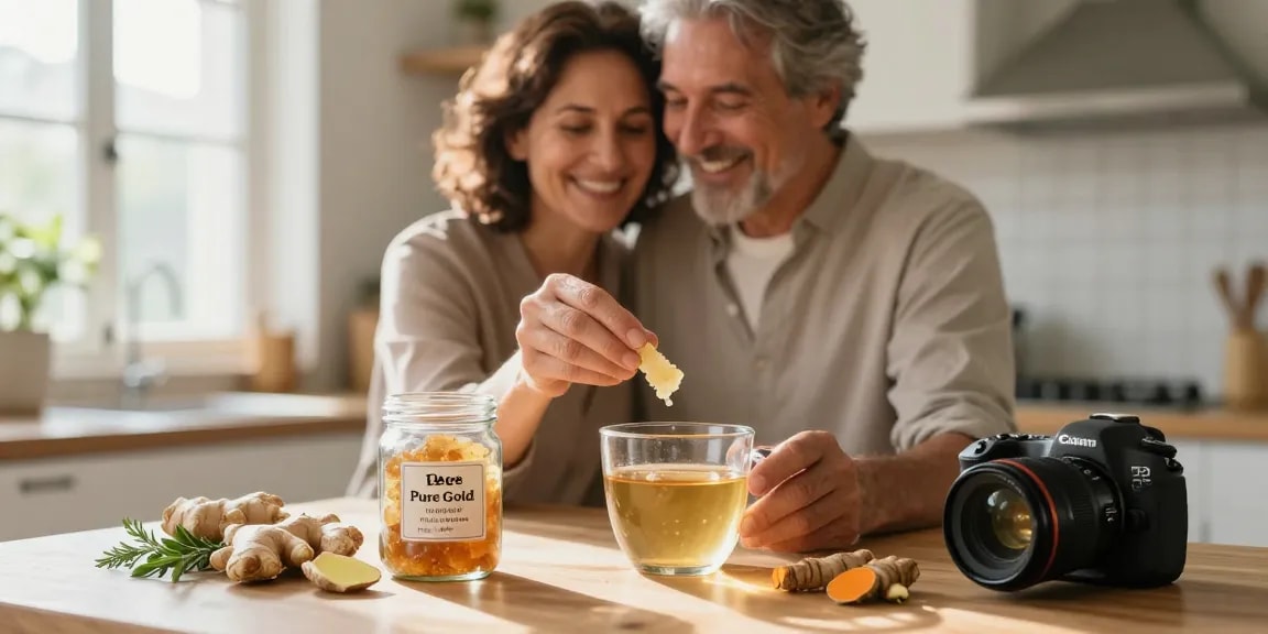 Best shilajit in Australia used by a couple for natural wellness in sunny kitchen.