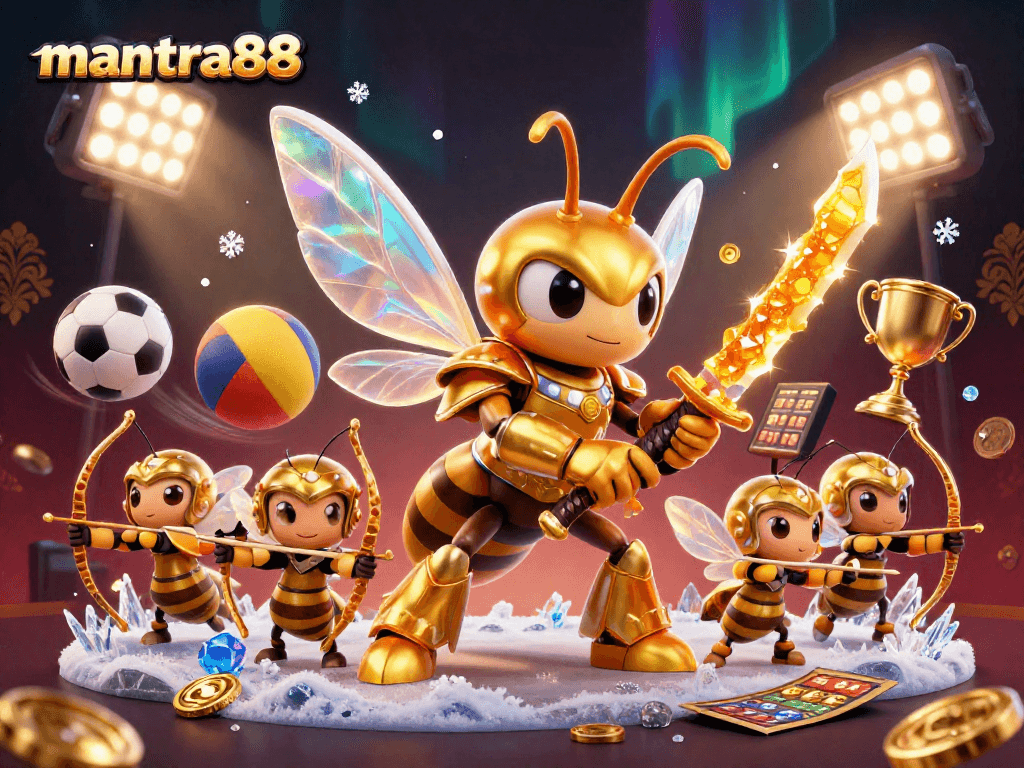 Mantra88 sports betting scene with a golden hornet samurai and dynamic elements.