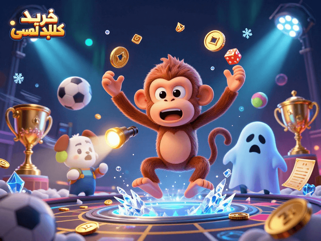 Engage in exciting gameplay by exploring the خرید کلید لمسی while interacting with a ghost-hunter puppy and a mischievous monkey in a vibrant casino.
