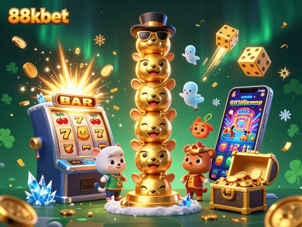 Engage in thrilling gameplay at 88kbet with dynamic casino characters and vibrant slot elements.