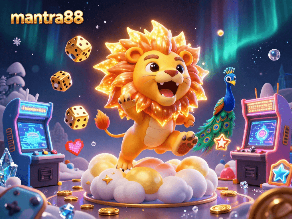 Experience thrilling gameplay with mantra88 through vibrant dice and game elements in a stunning illustration.