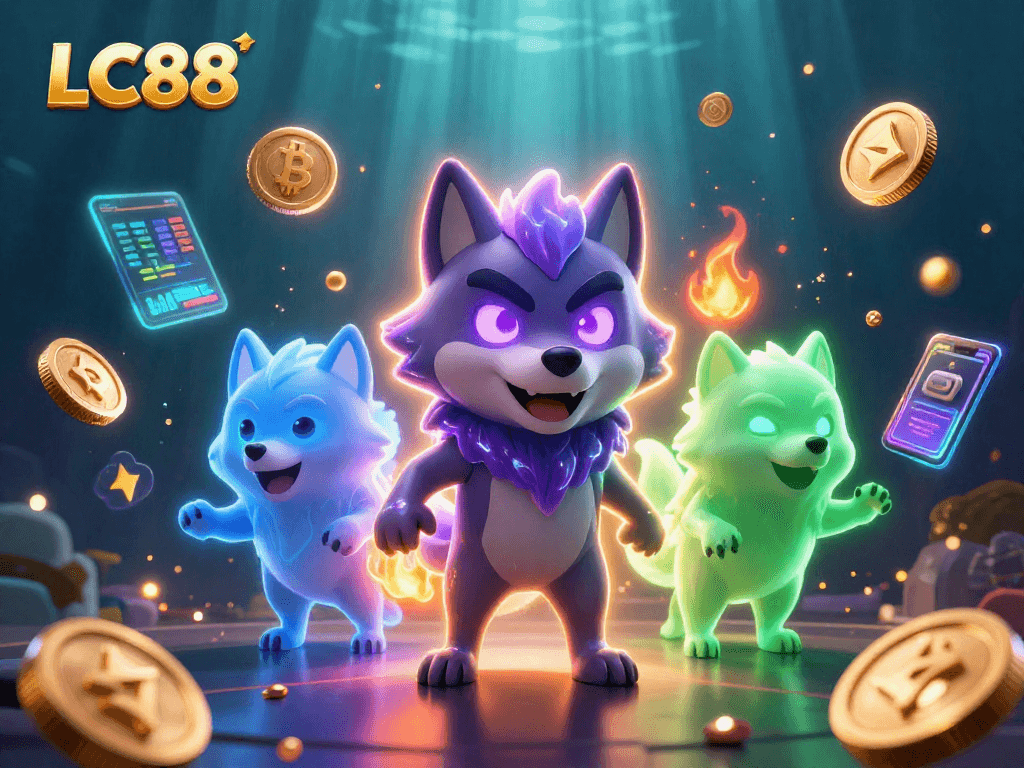 Experience thrilling gameplay at LC88 with a vivid 3D illustration featuring dynamic gaming elements.