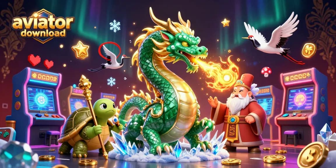 Play Aviator download with dynamic dragons, game machines, and vibrant colors.