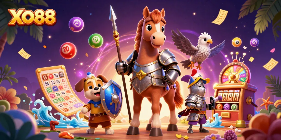 Engage with thrilling games at XO88 featuring knights, fortune elements, and vibrant casino motifs.