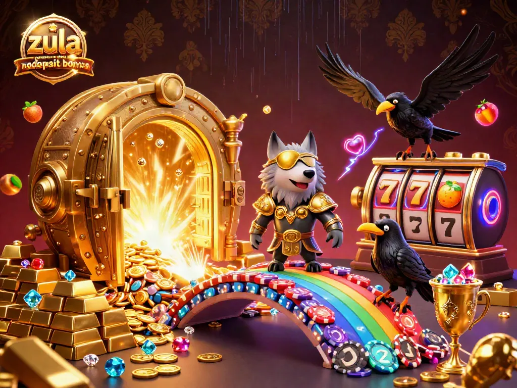 Engage with the zula casino promo code no deposit bonus showcased in a dynamic 3D illustration combining Norse mythology themes and casino elements.