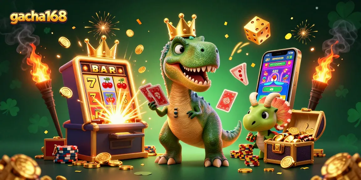 Experience thrilling gameplay at gacha168 with 3D cartoon characters surrounded by vibrant casino elements.