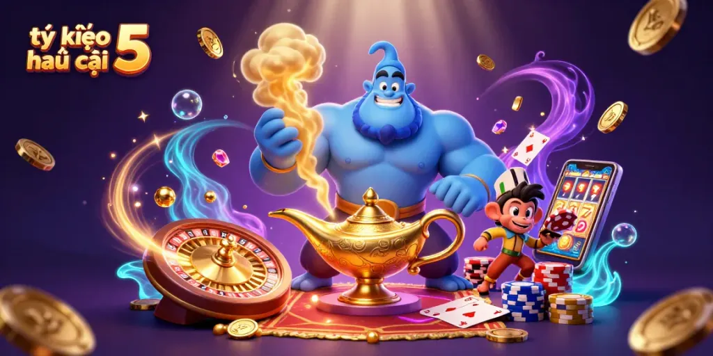 Engage with tỷ lệ kèo nhà cái 5 for expert insights on betting odds in this vibrant casino-themed illustration.