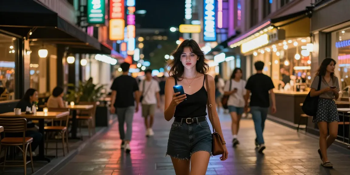 Gái gọi tận hưởng không gian phố đêm năng động với ánh đèn neon rực rỡ.