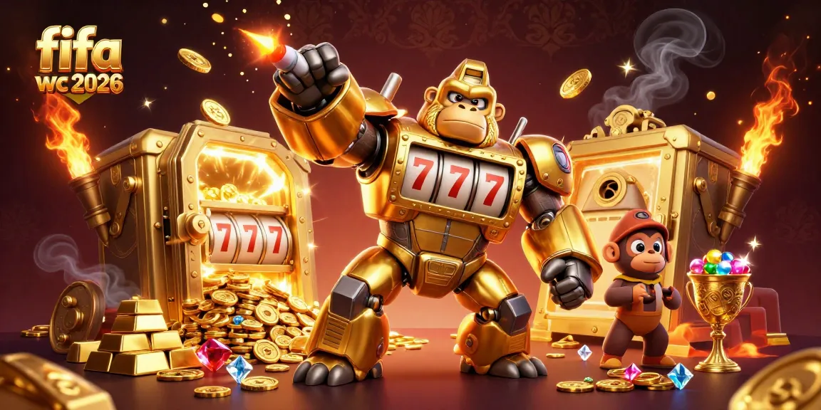 Engaging scene featuring a golden gorilla mech and coins for fifa wc 2026, symbolizing big wins.