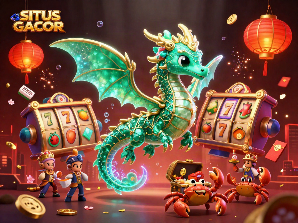 Engage with SITS GACOR in this vibrant 3D casino illustration filled with excitement and game elements.