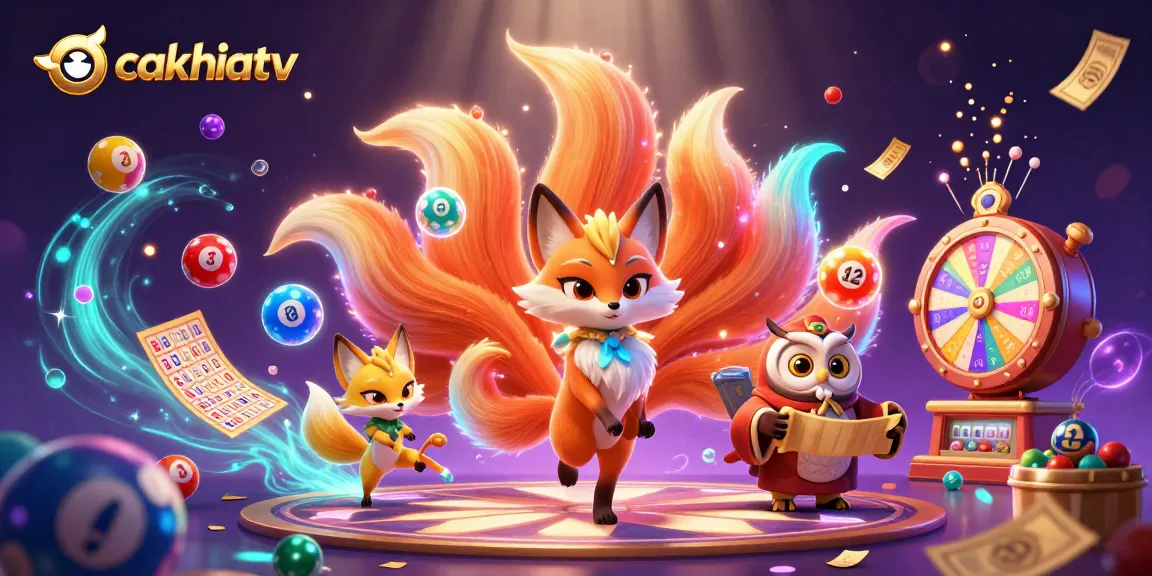 Cakhiatv brings excitement with a vibrant 3D illustration of a glowing fox, sage, and dynamic gambling elements.