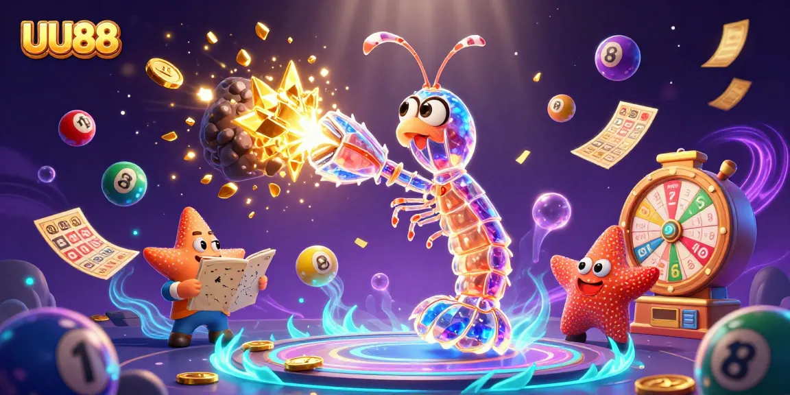 Engage with UU88 as the galactic mantis shrimp and starfish unveil vibrant gambling elements in a cosmic scene.