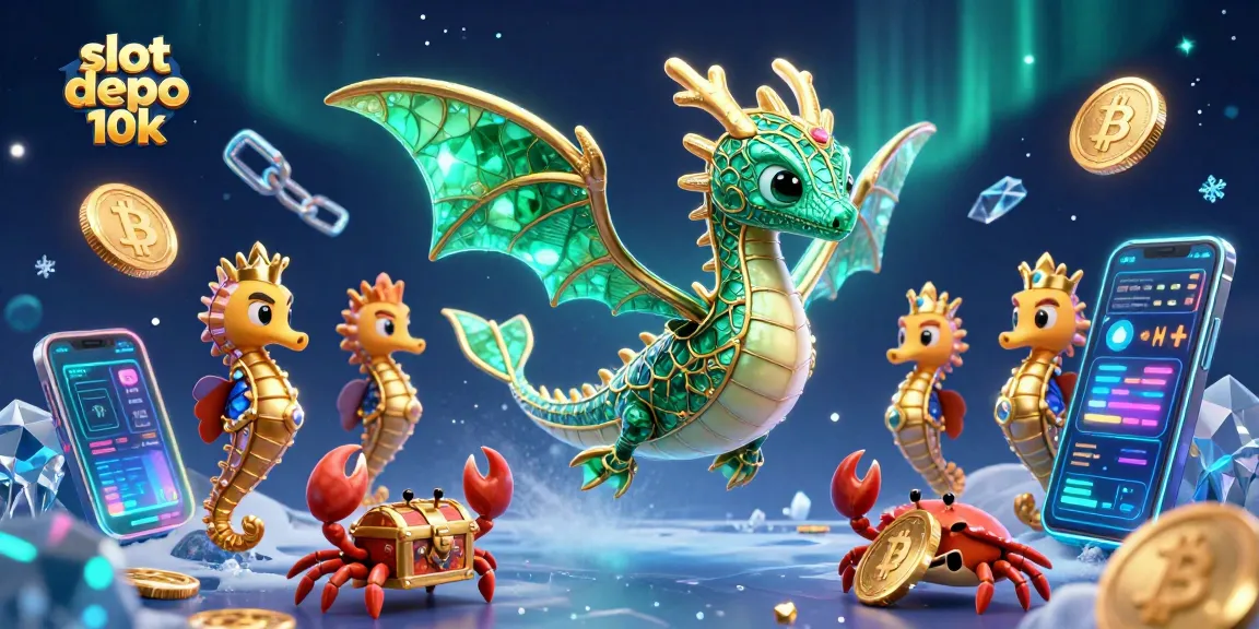Engage with the vibrant slot depo 10k scene featuring a magical sea dragon and crypto elements.