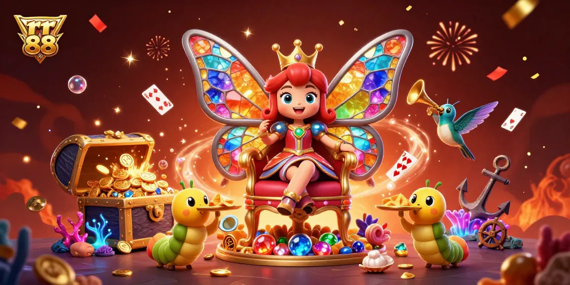 Engage in thrilling gameplay at rr 88 with vibrant casino elements and a colorful butterfly queen.
