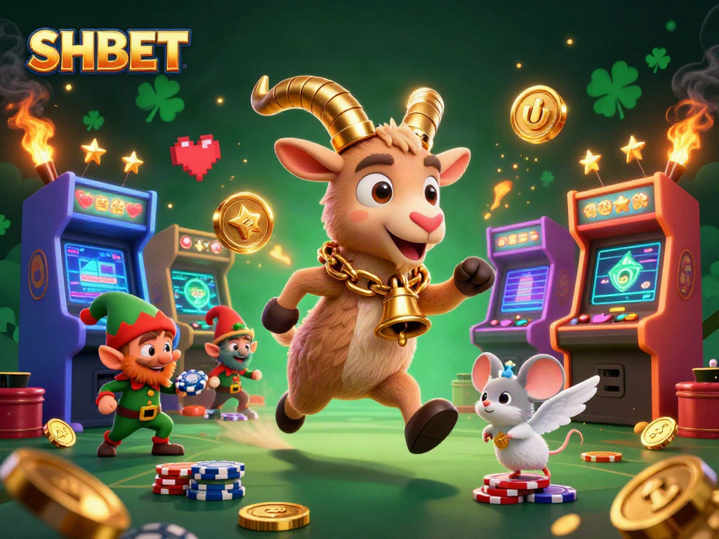 Join the thrilling SHBET casino adventure with festive characters and vibrant gaming elements.