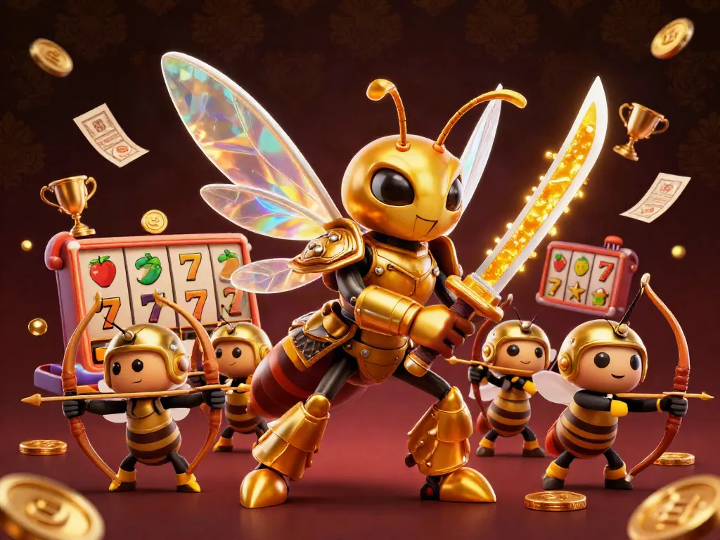 Immerse in the excitement of slot games with a vibrant scene of dynamic characters and elements showcasing thrill and winning potential.