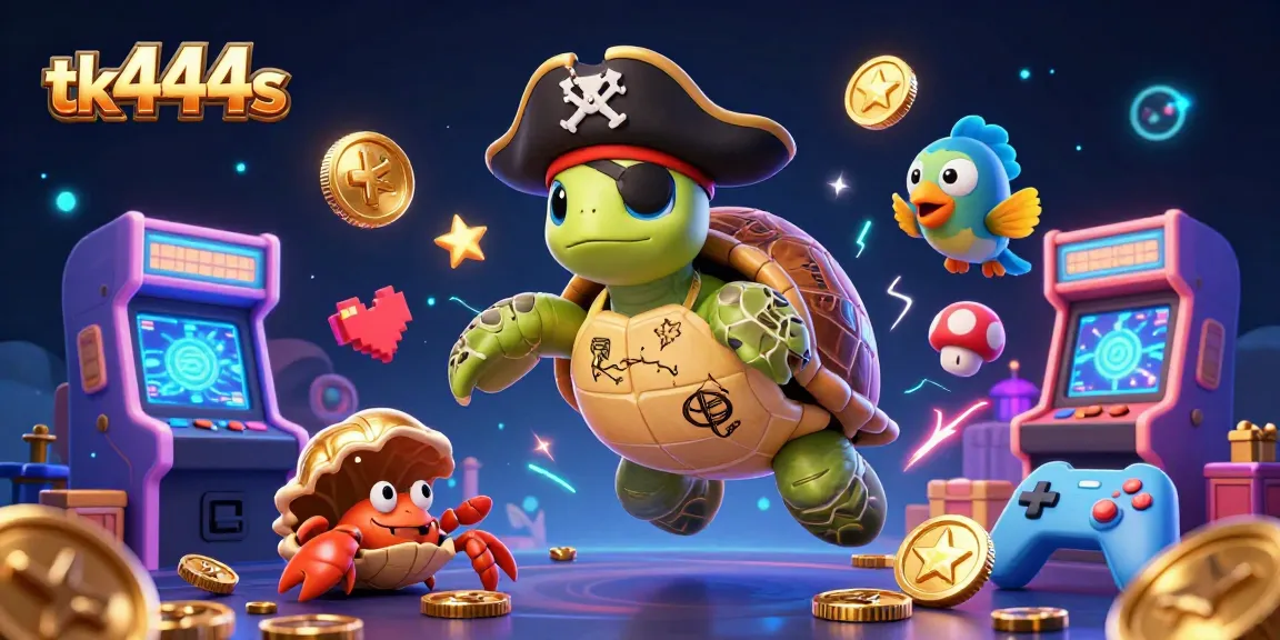Experience vibrant gaming with tk444s featuring a turtle, crab, and parrotfish above treasure.