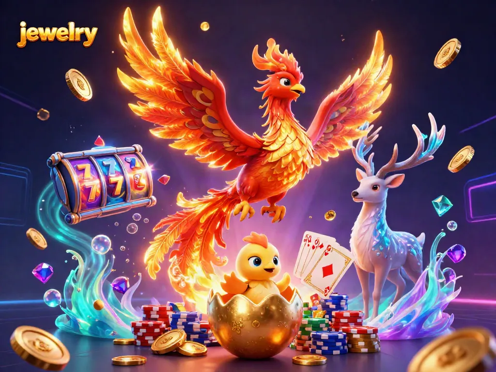 Win with jewelry while spinning slot reels in a vibrant casino scene full of excitement.