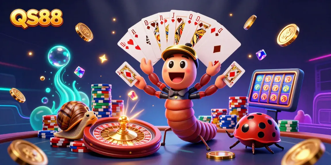Join QS88 in this vibrant casino scene featuring a millipede dealer and exciting game elements.