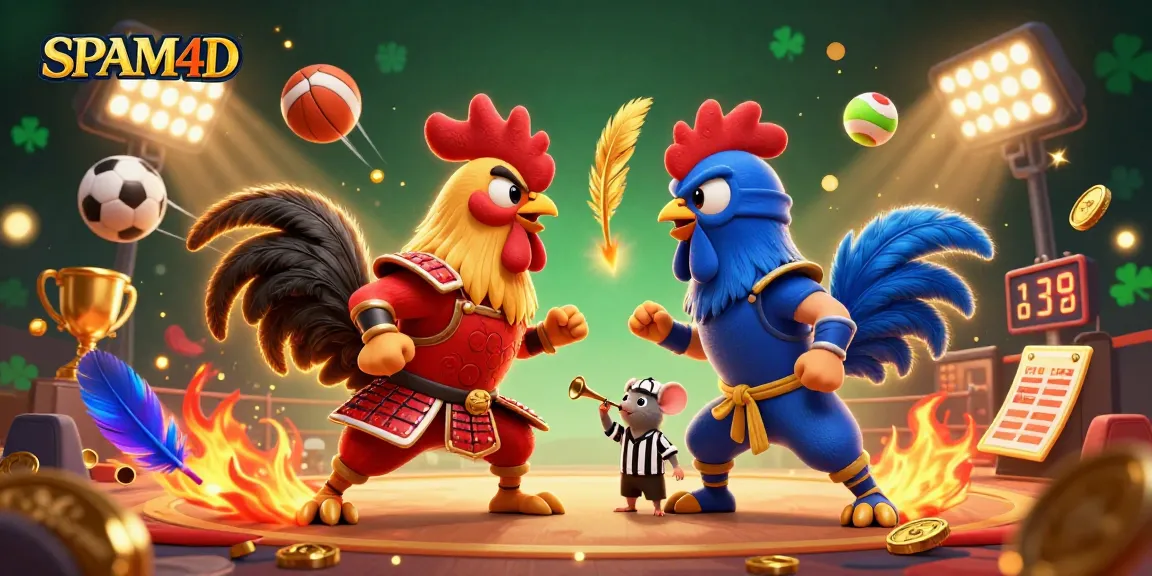 SPAM4D menampilkan duel ayam aduan dengan efek visual menakjubkan di arena, menarik perhatian pemain.