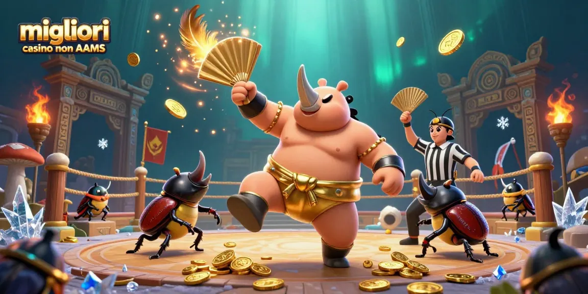 Vincere nei migliori casino non AAMS con un campione Sumo di scarabeo rinoceronte che commuove la folla.