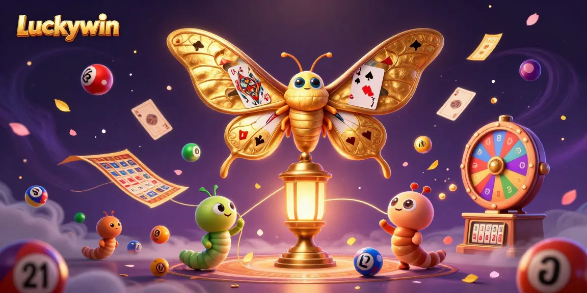 Experience vibrant gameplay at Luckywin with animated illustrations of lottery balls and casino elements.