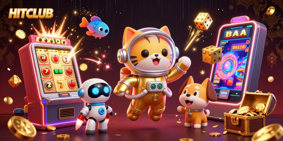 Engage with HITCLUB’s vibrant jackpot experience through a dynamic space-themed casino illustration.