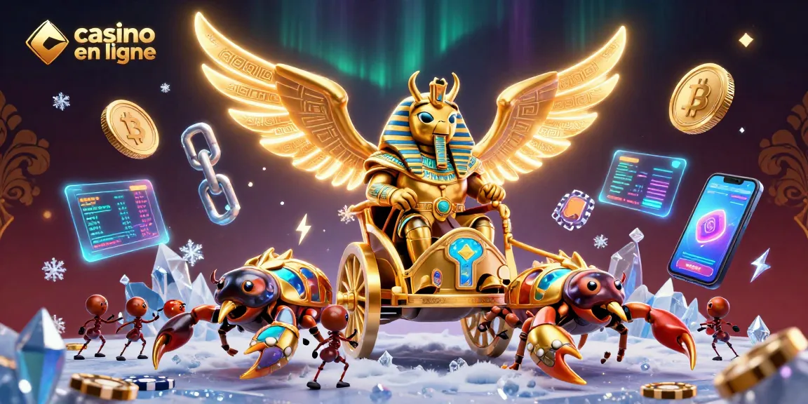 Visitez notre casino en ligne, où un scarabée doré en armure pharaonique engage une aventure pleine de gains.