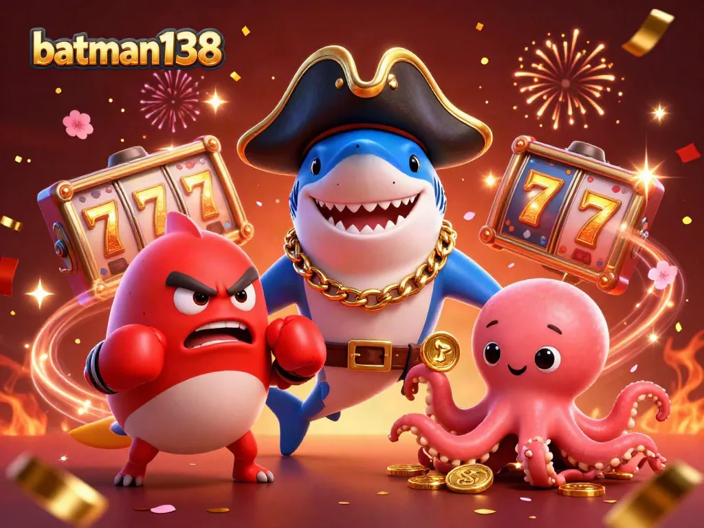 Engage in thrilling gameplay with batman138 featuring an animated pirate shark, pufferfish, and octopus amidst dazzling casino elements.