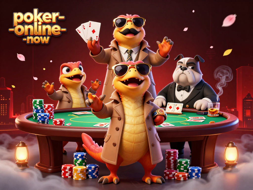 Raptors sneak into a VIP lounge in poker-online-now, showcasing poker excitement and casino energy.