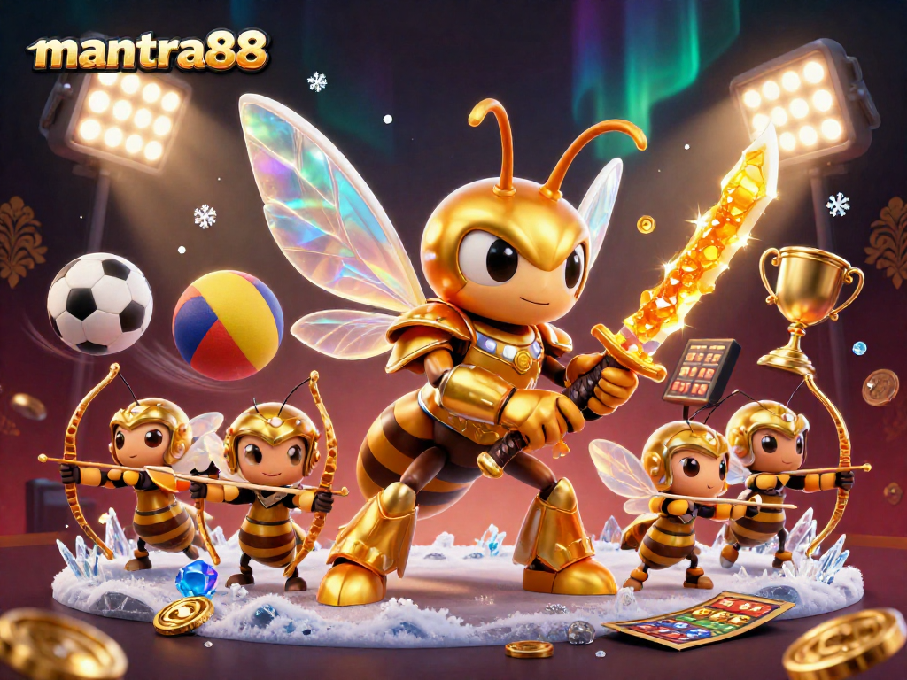 Mantra88 sports betting scene with a golden hornet samurai and dynamic elements.