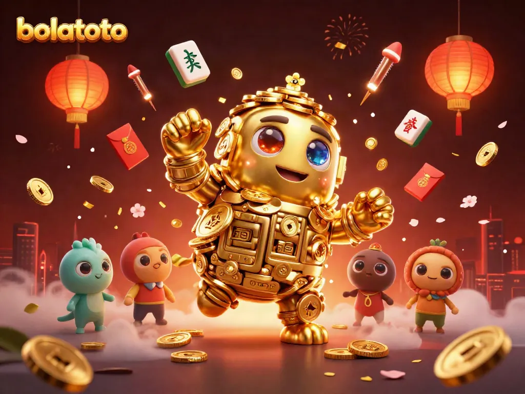 Experience excitement with bolatoto's golden golem surrounded by vibrant casino elements.