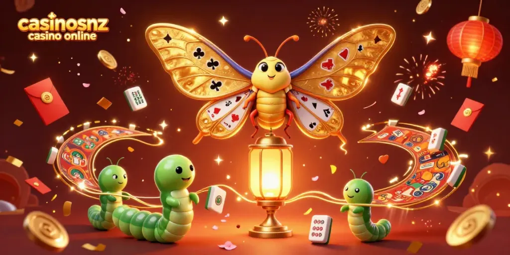 Engage with casinosnz casino online through vibrant 3D illustration featuring casino elements and celebration.
