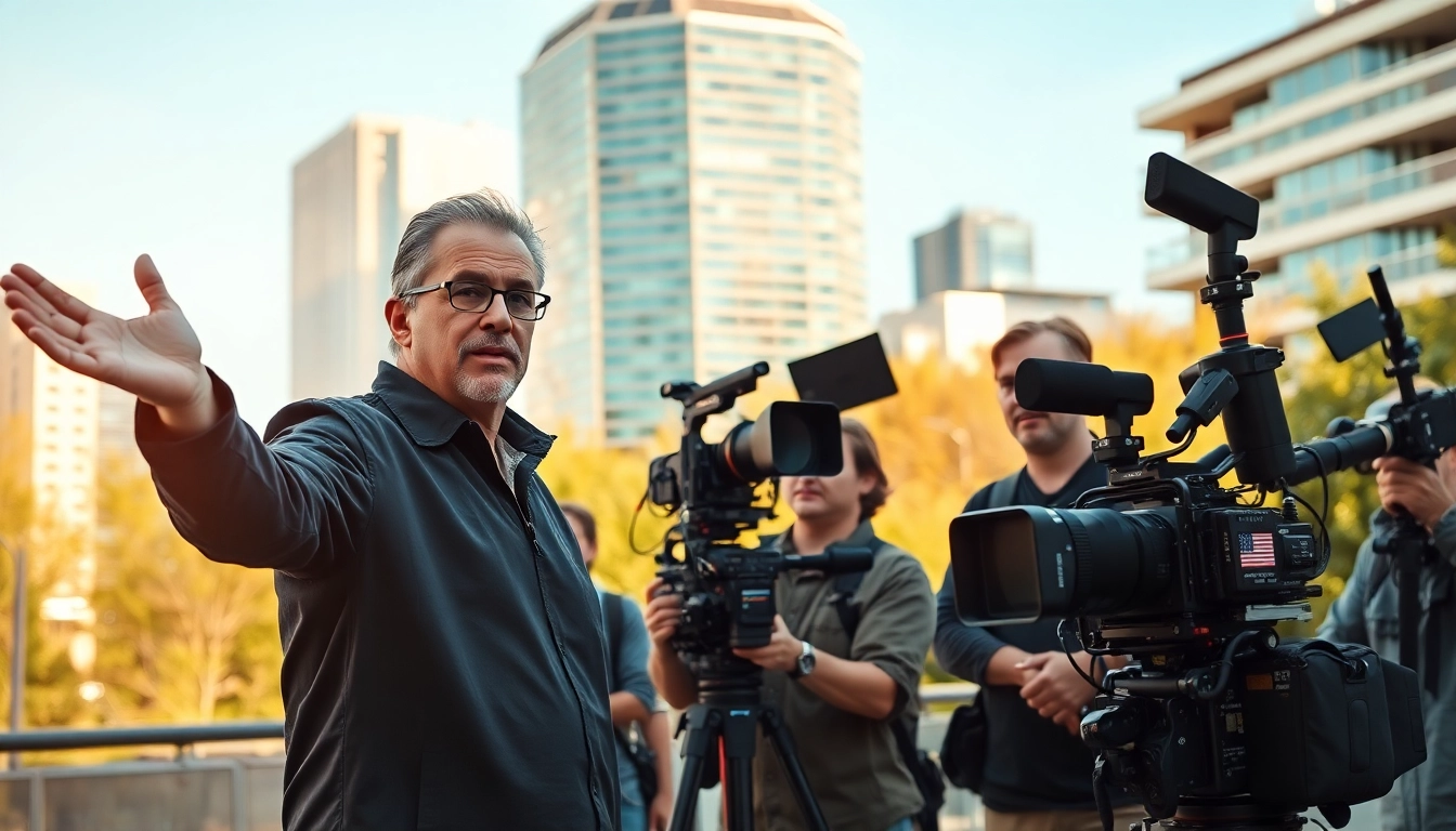 Filmmaking in action by edmonton production companies in a vibrant cityscape setting.