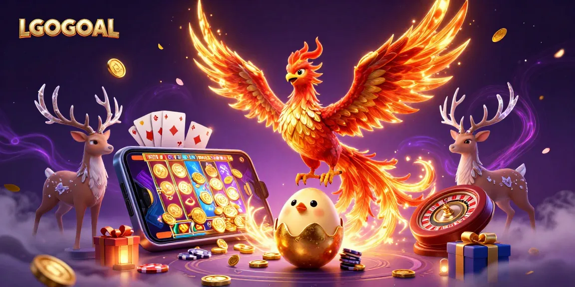 Experience thrilling wins with LGOGOAL as a phoenix rises amidst vibrant casino elements.