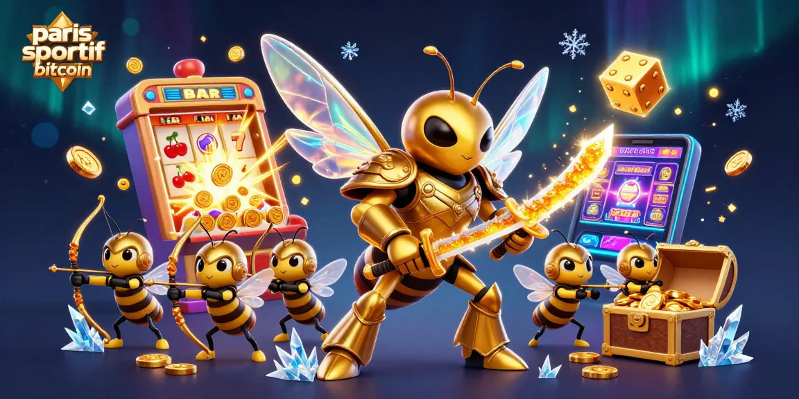 Experience paris sportif bitcoin thrills with dynamic 3D visuals of a buzzing hornet and vibrant casino elements.