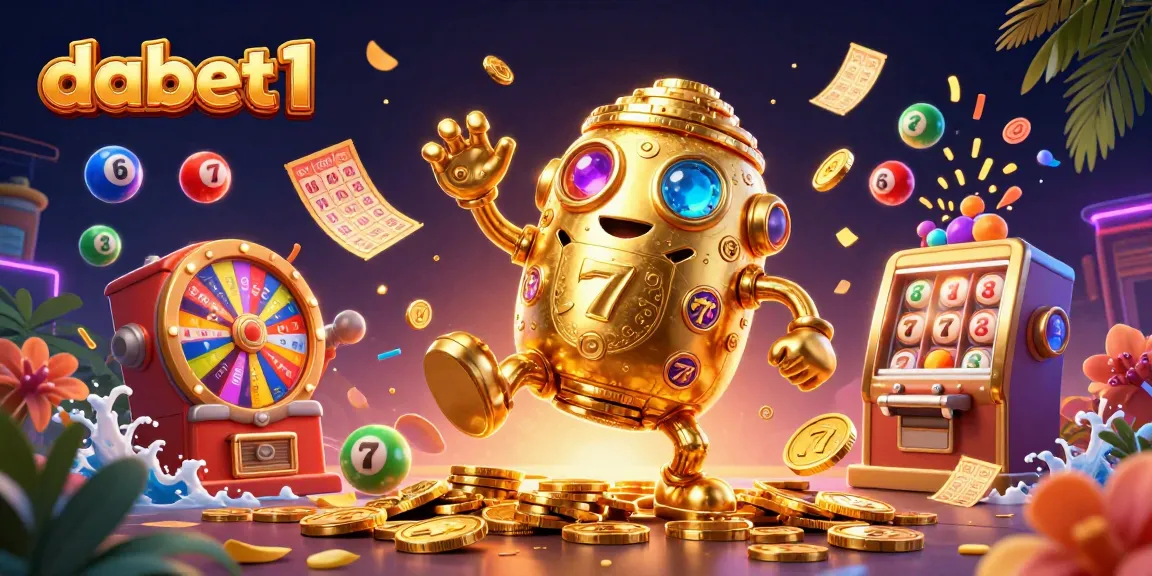 Engage with dabet1's vibrant 3D casino illustration featuring a golden golem and dynamic game elements.